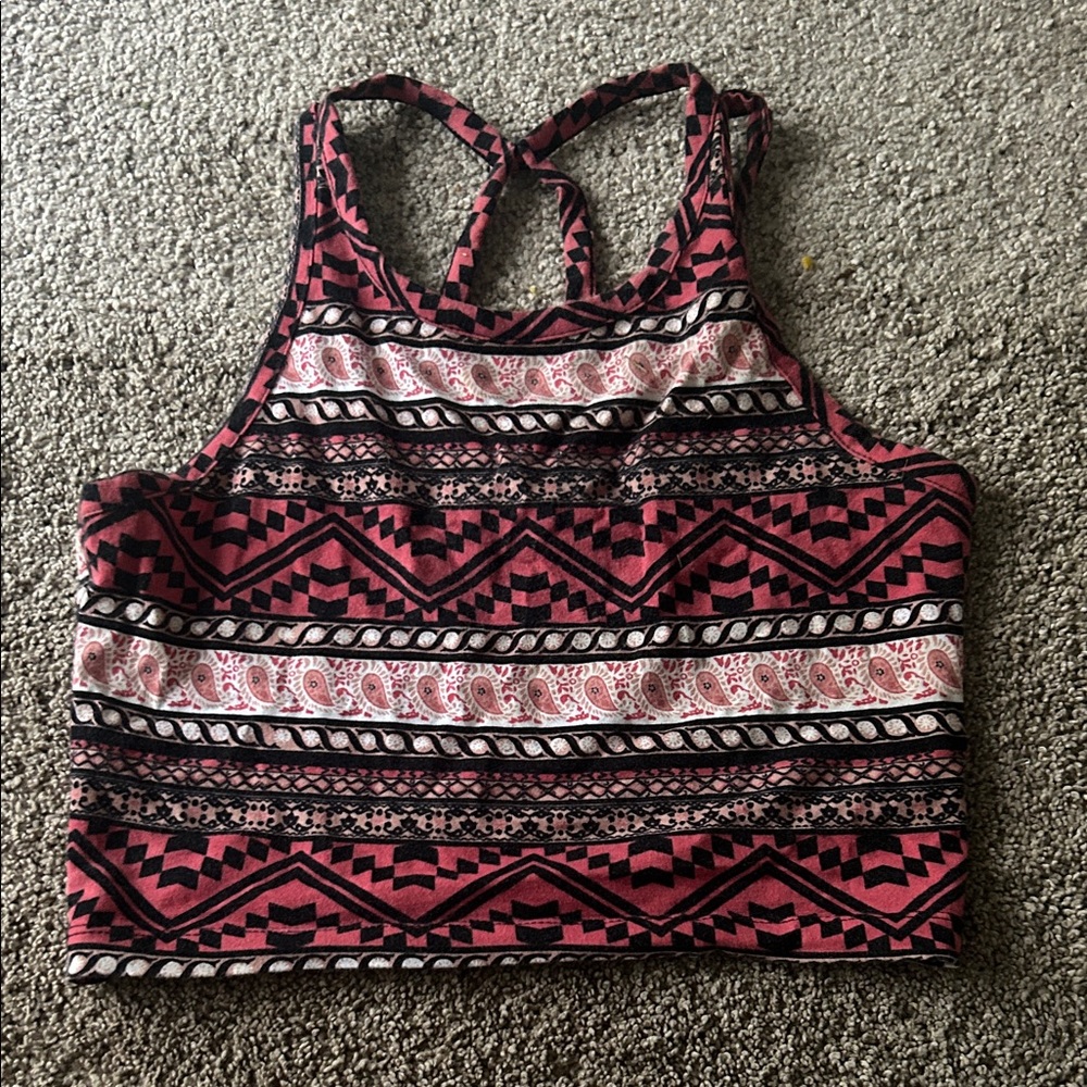 Charlotte Russe Pink and Black Patterned Crop Top